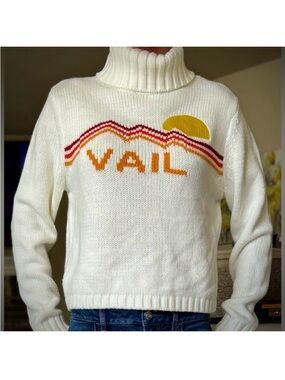 Ellsworth & Ivey White Vail Knit Turtleneck Sweater Embroidered M